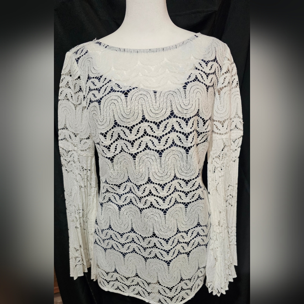 Trina Turk White Lace Long Sleeve Blouse